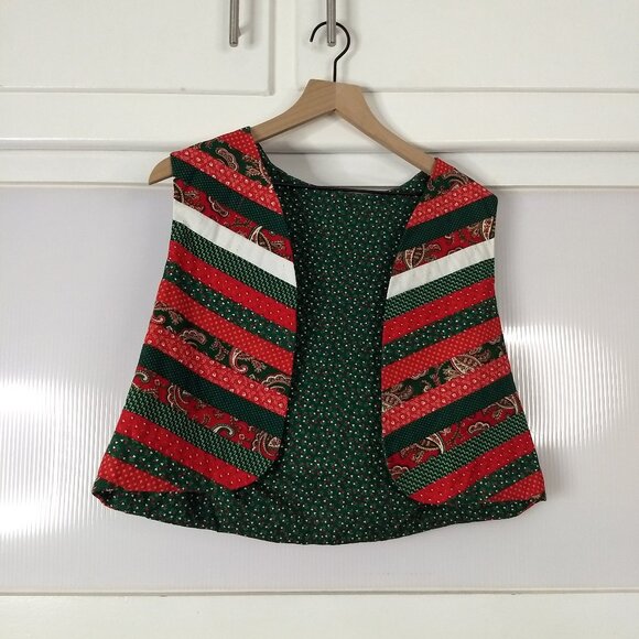 Handmade Christmas Quilted Vest Folded Star Pattern Intricate Holiday OOAK - Picture 3 of 16
